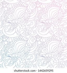 Zentangle inspired oriental doodle style background with gradient fill on white.