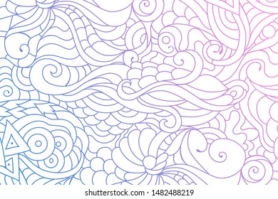 Zentangle inspired oriental pattern with doodle ornaments in blue and pink colors