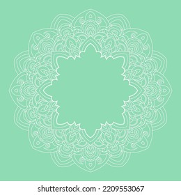 Zentangle inspired zen doodle illustration with tribal boho chic ornaments. Mandala background. Oriental ornamental illustration. Bohemian frame for social media with copy space.