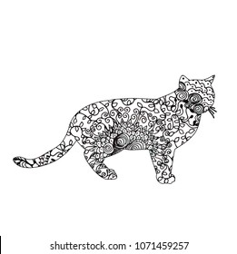 Zentangle Isolated Icon Silhouette Cat Pattern Stock Vector (Royalty ...