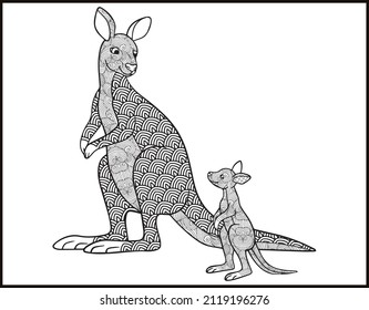 zentangle kangaroo für die Färbung der Seite, Vektorkangaroo-Illustration. Malseite für Erwachsene.
