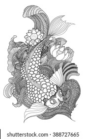 zentangle koi fish and doodle art