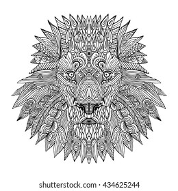 Zentangle lion. Hand drawn picture for adult antistress coloring page with doodle, zentangle, design elements.