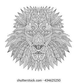 Zentangle lion. Hand drawn picture for adult antistress coloring page with doodle, zentangle, design elements.