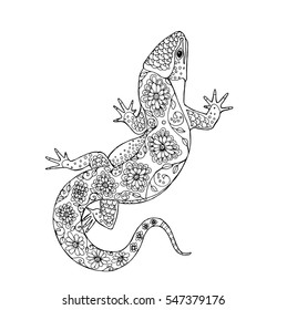 Zentangle lizard, vector design for adult coloring book