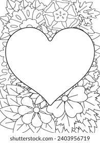 Zentangle Love Coloring Pages.Art therapy coloring page. Vector black and white coloring page for coloring book. Leaves and flowers in monochrome colo