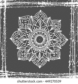 Zentangle mandala for coloring book and adults. Made by trace from personal hand drawn sketch. On grunge background