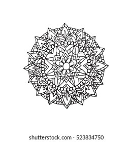 Zentangle mandala for coloring book and adults. Black and white