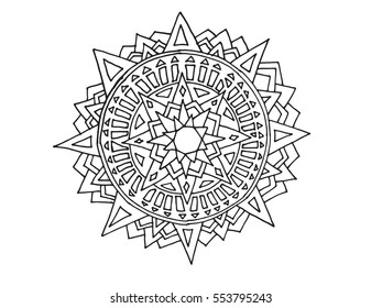 Zentangle mandala for coloring book and adults. Made by trace from personal hand drawn sketch. Black and white