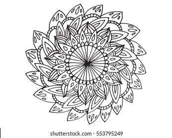 Zentangle mandala for coloring book and adults. Made by trace from personal hand drawn sketch. Black and white