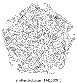 Zentangle mandala coloring book page. Zendoodle line art black and white outline illustration. 