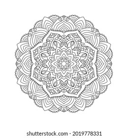 Página del libro de coloreado de Zentangle mandala. Ilustración del contorno en blanco y negro de la línea Zendoodle. 