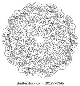 Zentangle mandala coloring book page. Zendoodle line art black and white outline illustration. 