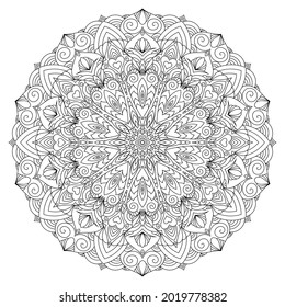 Zentangle mandala coloring book page. Zendoodle line art black and white outline illustration. 