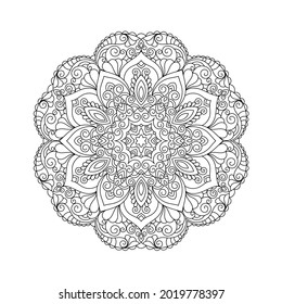Página del libro de coloreado de Zentangle mandala. Ilustración del contorno en blanco y negro de la línea Zendoodle. 