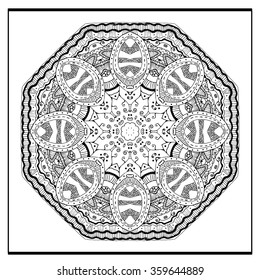 Zentangle mandala - coloring book page for adults, relax and meditation, vector, doodle