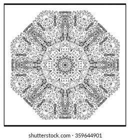 Zentangle mandala - coloring book page for adults, relax and meditation, vector, doodle