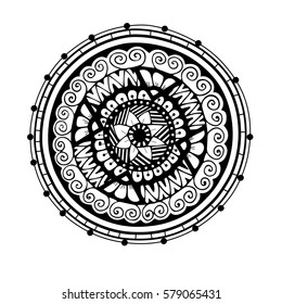 Zentangle mandala with flower in the middle. Adult coloring book vector page