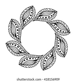 Zentangle mandala frame for scrapbooking and textile. Made by trace from personal hand drawn sketch. Medallion, flower mandala, print