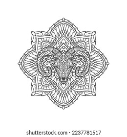 Zentangle mandala goat head illustration can be used for coloring pages, t-shirts, wall art and more