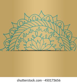 Zentangle mandala for invitations and adults. Made by trace from personal hand drawn sketch. Flower on golden background