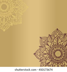 Zentangle mandala for invitations and adults. Made by trace from personal hand drawn sketch. Flower on golden background
