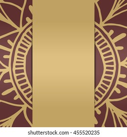 Zentangle mandala for invitations and adults. Made by trace from personal hand drawn sketch. Flower on golden background