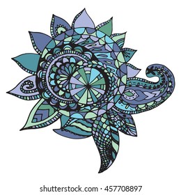 Zentangle mandala for invitations and adults. Made by trace from personal hand drawn sketch. Flower isolated on white background