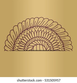 Zentangle mandala for invitations and adults. Made by trace from personal hand drawn sketch. Flower on golden background