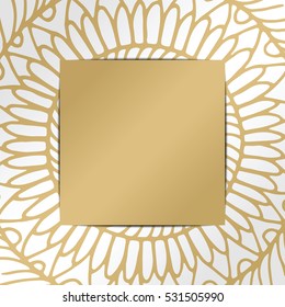Zentangle mandala for invitations and adults. Made by trace from personal hand drawn sketch. Flower on golden background