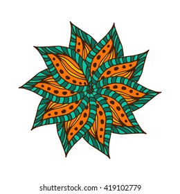 Zentangle mandala for scrapbooking and textile. Made by trace from personal hand drawn sketch. Medallion, flower mandala, print