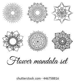 Zentangle mandala set for coloring book and adults. Made by trace from personal hand drawn sketch. Black and white
