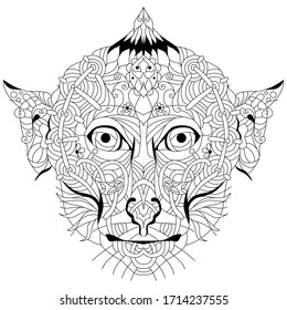 Zentangle monkey head with mandala. Hand drawn decorative vector illustration for coloring