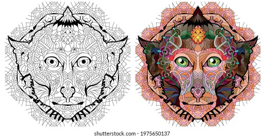 Zentangle monkey head with mandala. Hand drawn decorative vector illustration for coloring