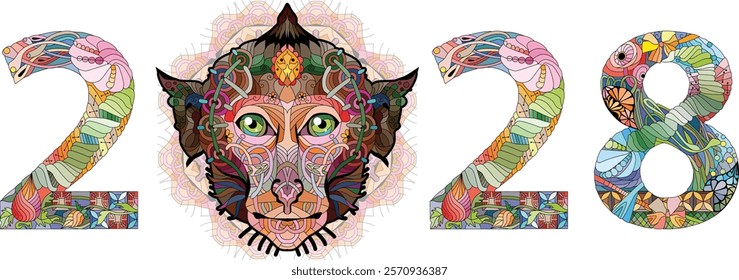 Zentangle monkey head with mandala. Hand drawn decorative vector illustration