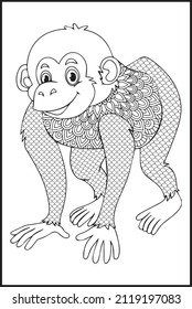 Zentangle monkey with mandala. Monkey coloring book for adults vector illustration. 