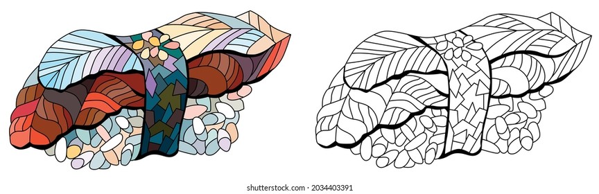 Zentangle nigiri with eel. Hand drawn decorative vector illustration. Color and outline set