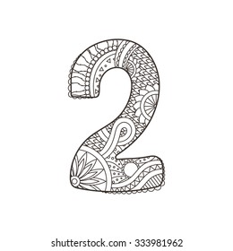 Zentangle number. Vector decorative number can be used for web design, print cards, booklets, flyers, textile t-shirts and other.