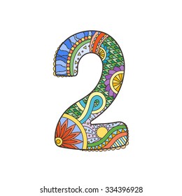 Zentangle number. Vector decorative number can be used for web design, print cards, booklets, flyers, textile t-shirts and other.