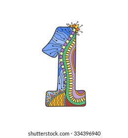 Zentangle number. Vector decorative number can be used for web design, print cards, booklets, flyers, textile t-shirts and other.