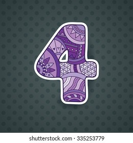 Zentangle number. Vector decorative number can be used for web design, print cards, booklets, flyers, textile t-shirts and other.
