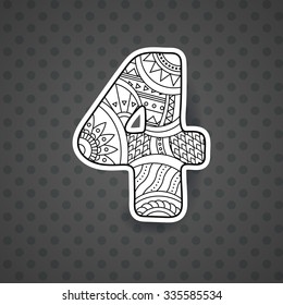 Zentangle number. Vector decorative number can be used for web design, print cards, booklets, flyers, textile t-shirts and other.