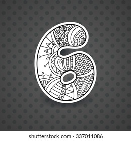 Zentangle number. Vector decorative number can be used for web design, print cards, booklets, flyers, textile t-shirts and other.
