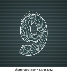 Zentangle number. Vector decorative number can be used for web design, print cards, booklets, flyers, textile t-shirts and other.
