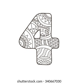 Zentangle number. Vector decorative number can be used for web design, print cards, booklets, flyers, textile t-shirts and other.