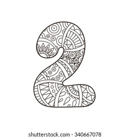 Zentangle number. Vector decorative number can be used for web design, print cards, booklets, flyers, textile t-shirts and other.