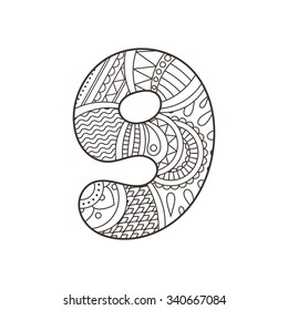 Zentangle number. Vector decorative number can be used for web design, print cards, booklets, flyers, textile t-shirts and other.