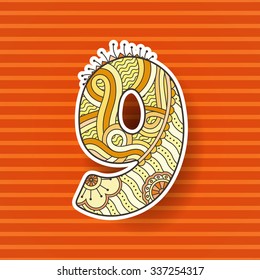 Zentangle number. Vector decorative sign can be used for web design, print cards, booklets, flyers, textile t-shirts and other.