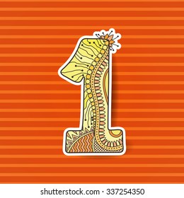 Zentangle number. Vector decorative sign can be used for web design, print cards, booklets, flyers, textile t-shirts and other.