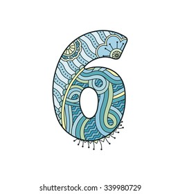Zentangle number. Vector decorative sign can be used for web design, print cards, booklets, flyers, textile t-shirts and other.